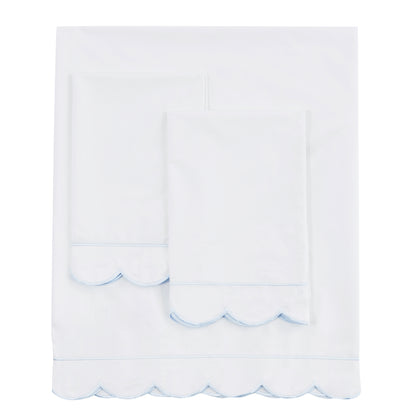 Scallop Frame Embroidered Cotton Percale Sheet Set