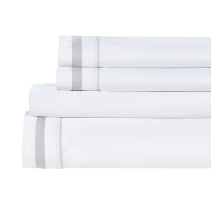 Classic Double Border Percale Cotton Sheet Set