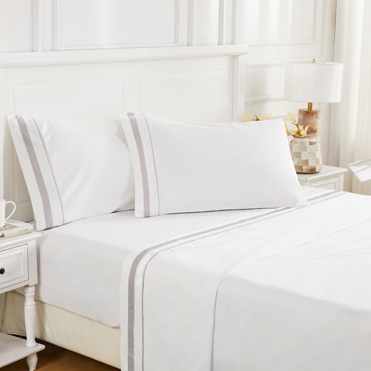 Classic Double Border Percale Cotton Sheet Set