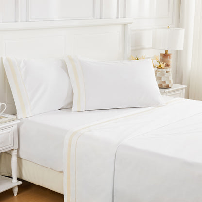 Classic Double Border Percale Cotton Sheet Set