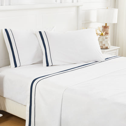 Classic Double Border Percale Cotton Sheet Set