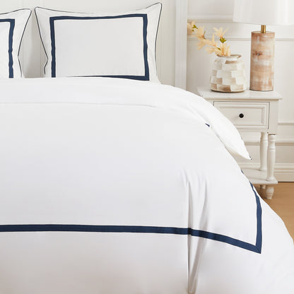 Classic Double Border Percale Cotton Duvet Set