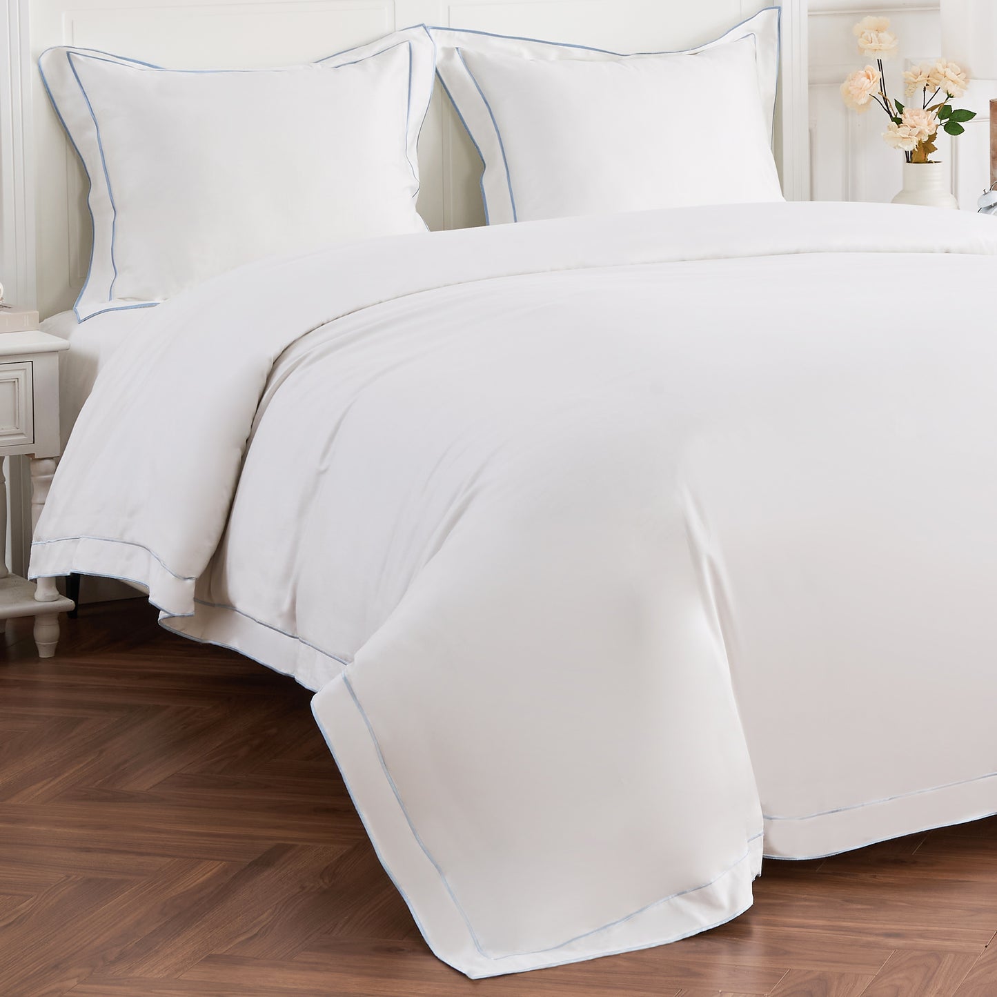 600 Thread Count Framed Sateen Embroidered Cotton Duvet Set