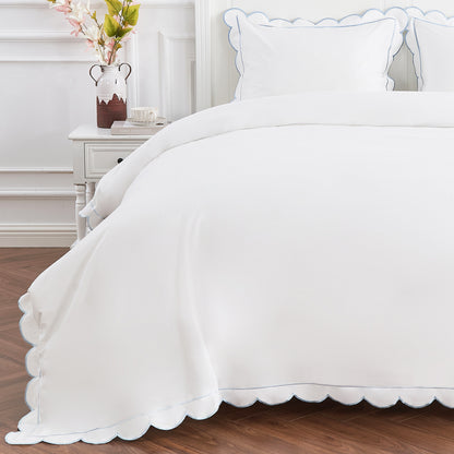 Scallop Frame Embroidered Cotton Percale Duvet Set