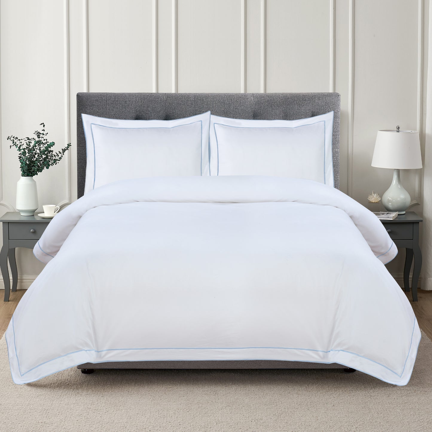 600 Thread Count Framed Sateen Embroidered Cotton Duvet Set