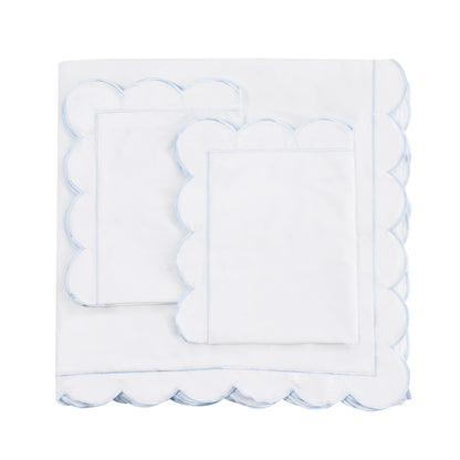 Scallop Frame Embroidered Cotton Percale Duvet Set