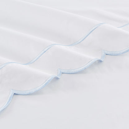 Scallop Frame Embroidered Cotton Percale Sheet Set