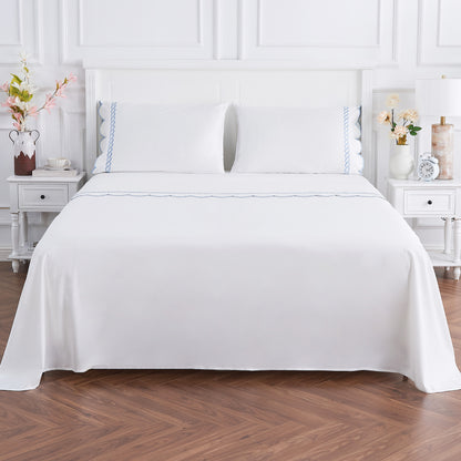 600 Thread Count Scallop Rope Embroidered Cotton Sheet Set