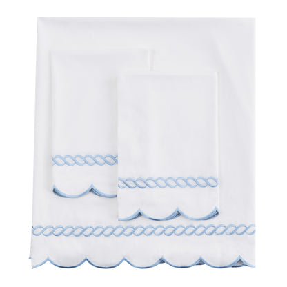 600 Thread Count Scallop Rope Embroidered Cotton Sheet Set