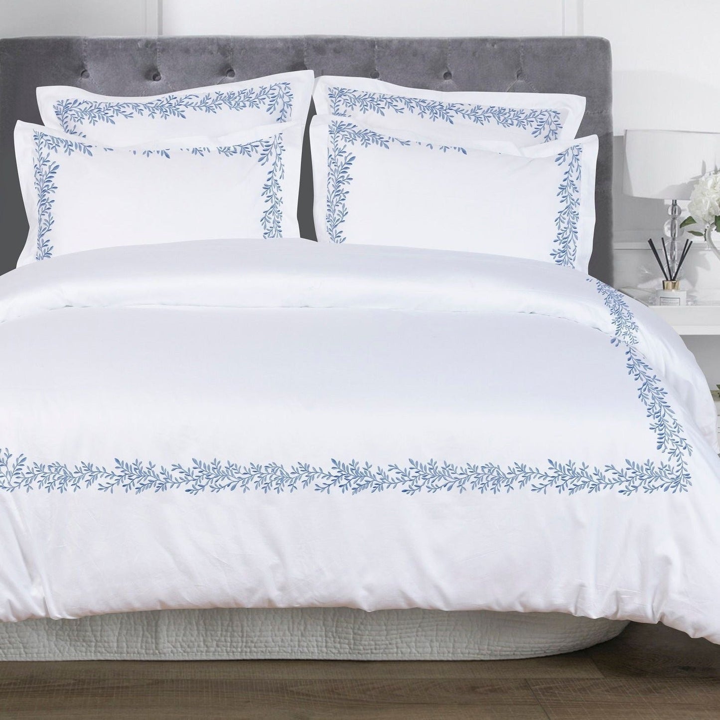 600 Thread Count Floral Vine Embroidered Duvet Set