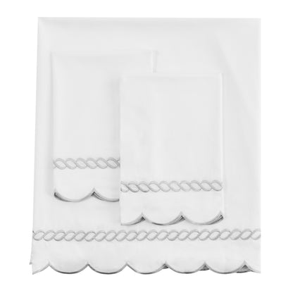 600 Thread Count Scallop Rope Embroidered Cotton Sheet Set