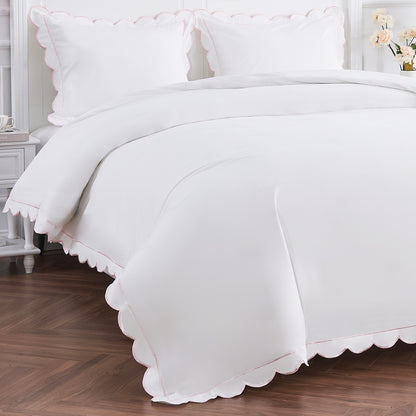 Scallop Frame Embroidered Cotton Percale Duvet Set