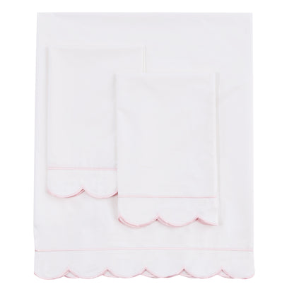 Scallop Frame Embroidered Cotton Percale Sheet Set