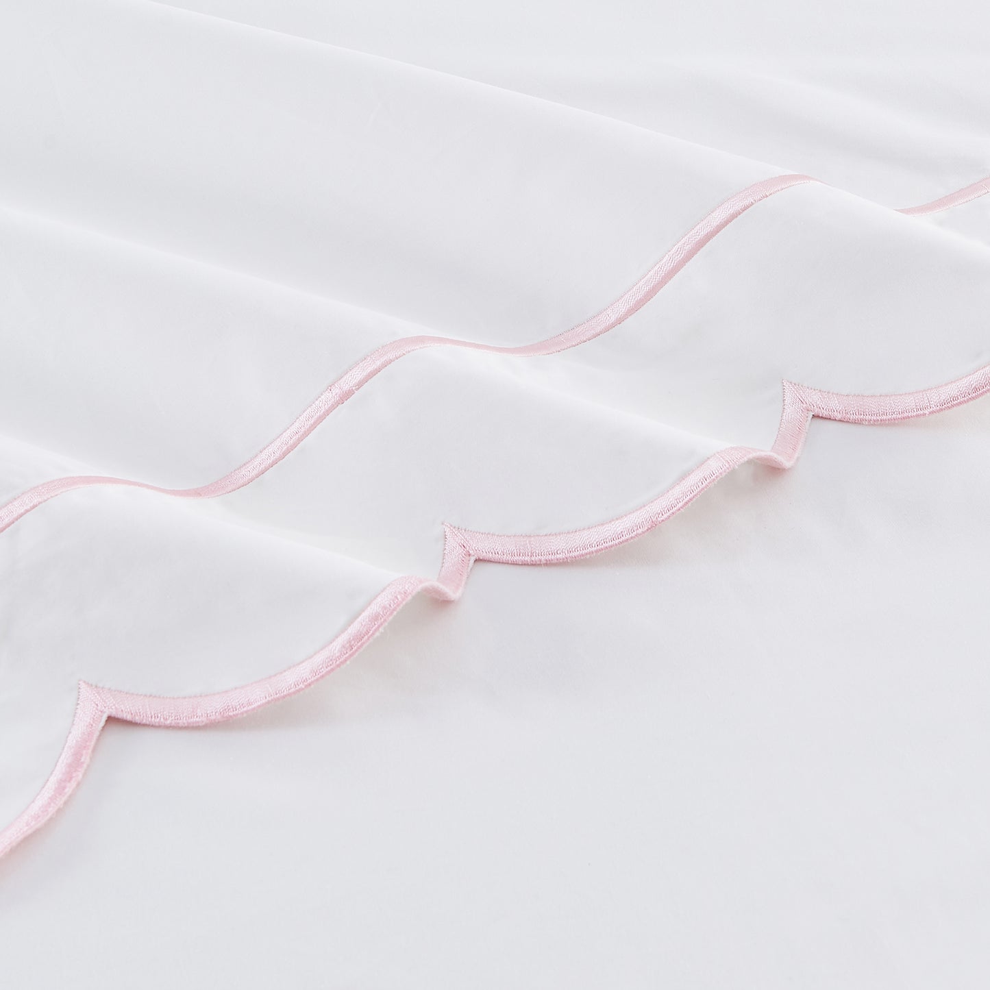 Scallop Frame Embroidered Cotton Percale Sheet Set