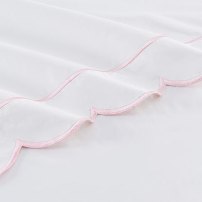 Scallop Frame Embroidered Cotton Percale Sheet Set