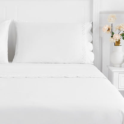 600 Thread Count Scallop Rope Embroidered Cotton Sheet Set