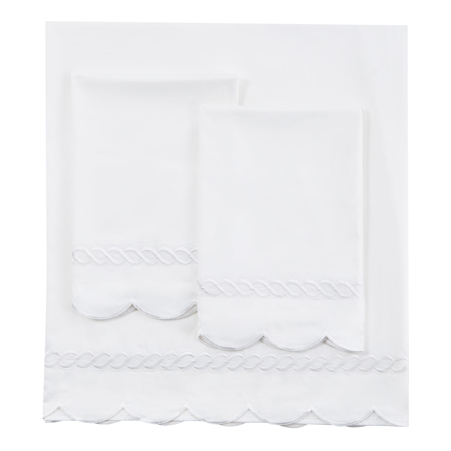 600 Thread Count Scallop Rope Embroidered Cotton Sheet Set