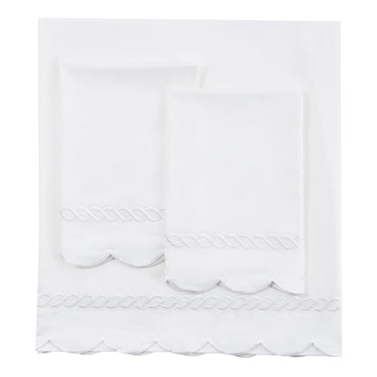 600 Thread Count Scallop Rope Embroidered Cotton Sheet Set